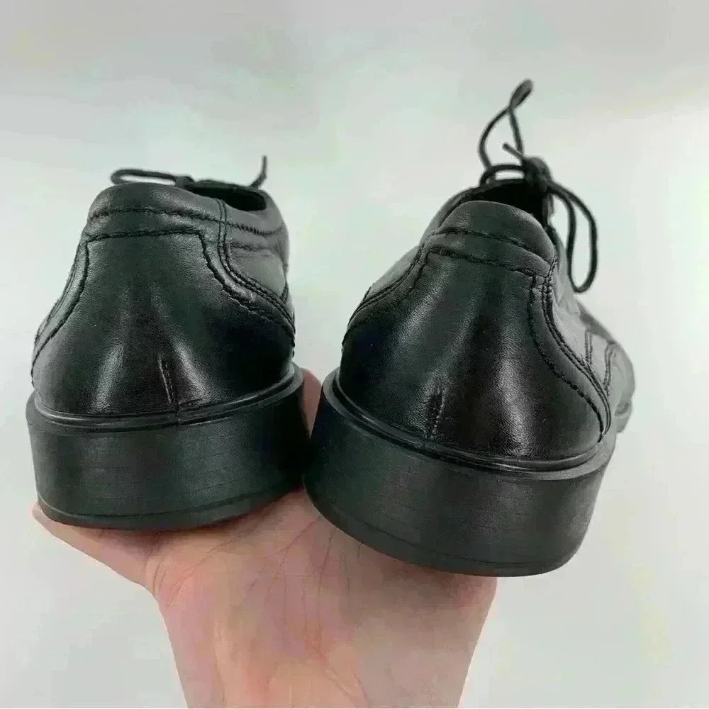 Ecco mens oxfords size 44 black leather lace up square toe